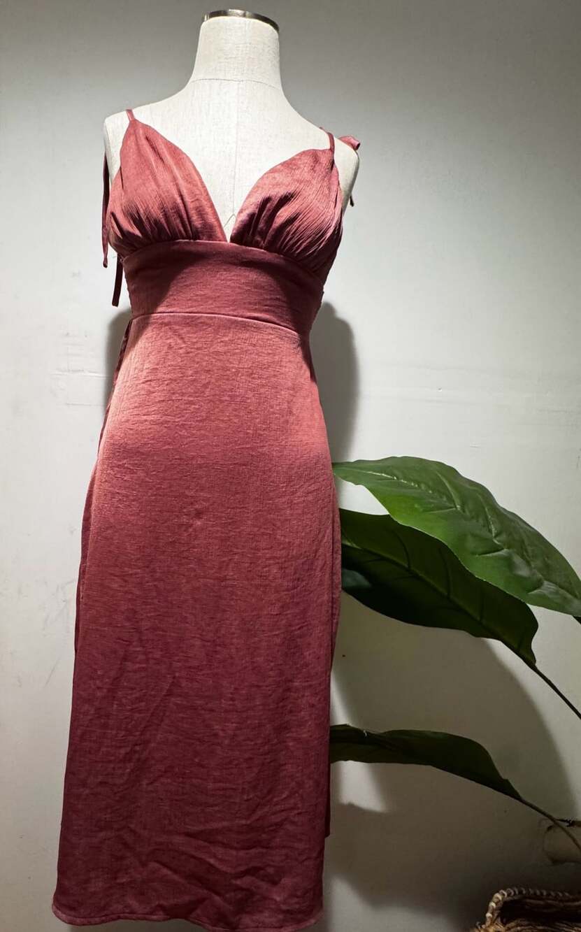 Blossom Pink Satin Midi Dress Size 6 Tie Strap